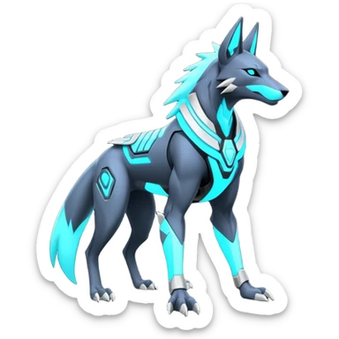Dark pastel crystallic cyberpunk intricate neon glowing grey white futuristic cyborg-Anubis-Zeraora-Zoroark-fusion (full body) sticker