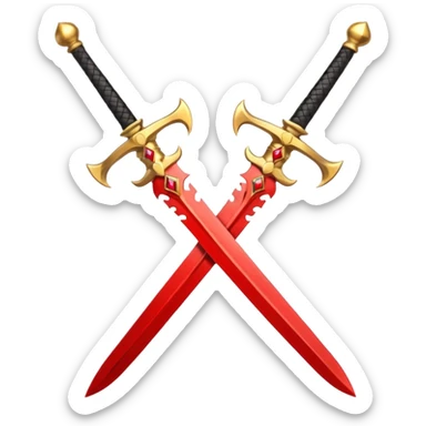 Golden fiery royal two crossed swrods with red gem and golden blade and golden handle sticker