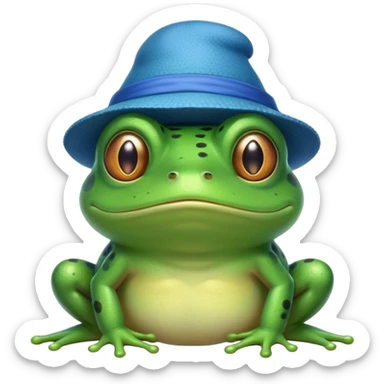 A frog frowning with a blue hat sticker