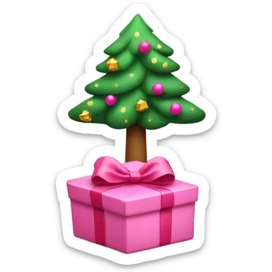 Pink presents under a cute Christmas tree with a bow as the star sticker