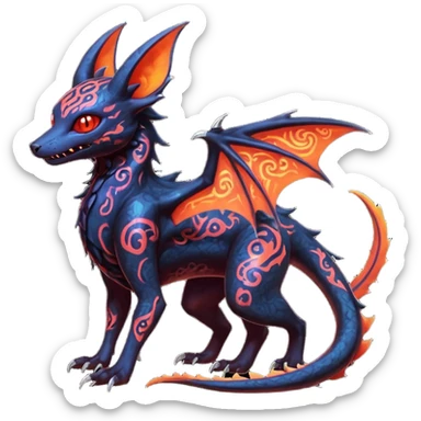 Shiny Fiery Dark Ugly Evil Realistic Glowing Eldritch Horror Cool Edgy Badass Emo Demonic Batty Dusky Ethereal Punky Aural Bioluminescent Hideous Canine-Litten-Amaura-Salandit-Noibat-Flareon-Fakémon-fusion (full body) with intricate pattern markings sticker