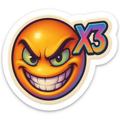 grin EVIL LOOk , Make it say "X3"" sticker
