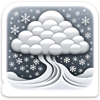 A powerful blizzard  storm cloud with heavy swirling snow, strong wind lines, flying snowflakes, dynamic motion. White and gray tones, bold but simple shapes. sticker
