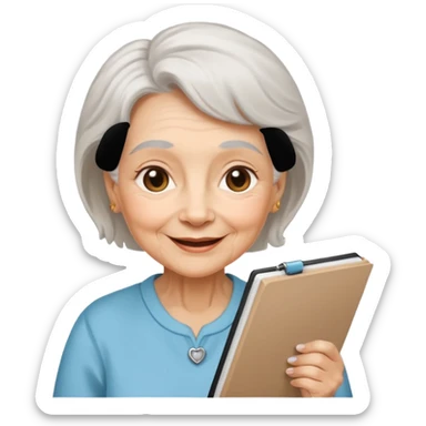 An elderly woman sketching, art board,nice picture, puppy face. sticker