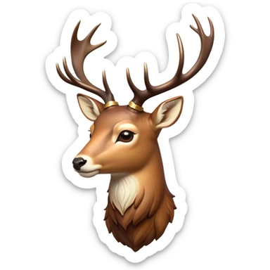Cinematic Noble Deer Portrait Emoji, Poised and regal, with a graceful, slender build and a dappled Fur of warm browns and creams, elegant antlers crowning its head, deep-set soulful gentle eyes, Simplified yet sharp and sophisticated features, highly detailed, glowing with a soft, dignified glow, high shine, intelligent and serene, stylized with an air of forest majesty, focused and attentive, soft glowing outline, capturing the essence of a watchful woodland guardian, so majestic it feels as though it could gracefully leap out of the screen with effortless authority! sticker