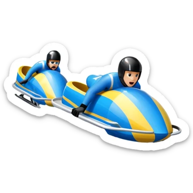 An icon featuring a sleek bobsled with athletes racing down an icy track at high speed, helmets on and bodies aligned for aerodynamics. The scene is set in a stunning snowy mountain valley with pine trees, spectators, and crisp blue sky. Transparent background captures the thrill of bobsleigh. sticker