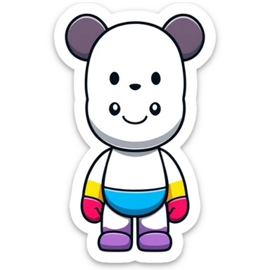 Bearbrick figure with KAWS style but with a cute happy smile, colorful bear-shaped collectible toy with articulated limbs sticker