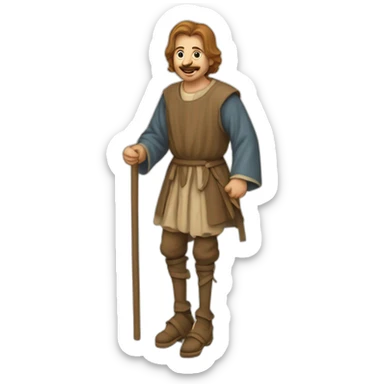 A person who walks on stilts, walking over them, medeival fair sticker