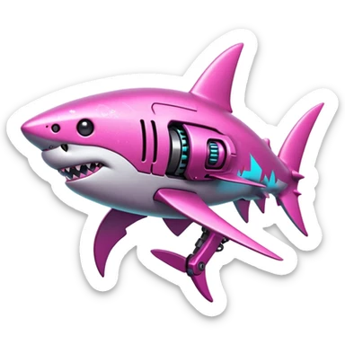 glitter mech shark pink cyberpunk sticker