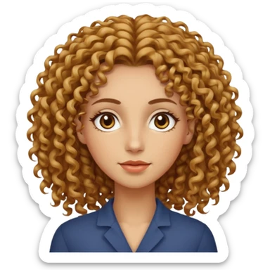 Can you create a woman with curly hair, but not too voluminous, with a wheat-colored complexion, hazel eyes, long and well-defined facial features, and tall? sticker