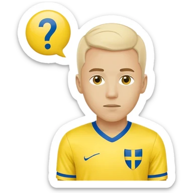 Swedish male soccer player with question mark with yellow and blue clothes and with the Swedish flag on the chest sticker