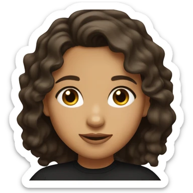 slightly tan Latina girl with wavy dark brown hair and dark brown eyes wearing black shirt sticker