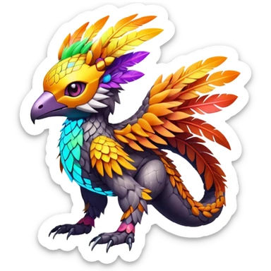 Tropical exotic futuristic lush warm-colored modern colorful neon-colored cyber-Fakémon-Digimon-Trico-creature sticker