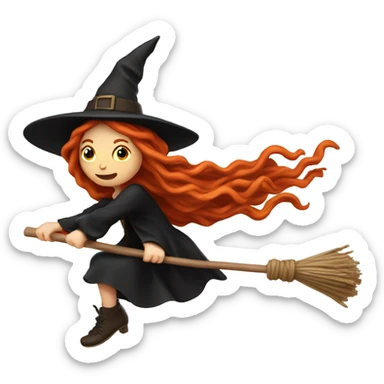 Redhead dreadlocks witch flying on broom sticker