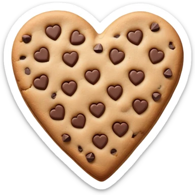 Realistic heart shaped chocolate chip cookie isolated.  sticker