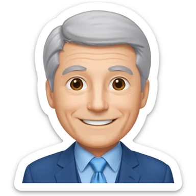 Create an emoji of a 62-year-old man in a blue suit and light blue tie with gray hair. sticker