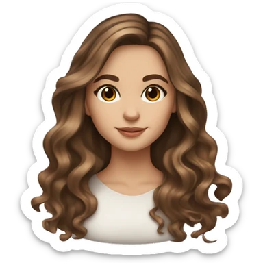 White girl brown eyes with long wavy brown hair with brown highlights balayage reading book sticker