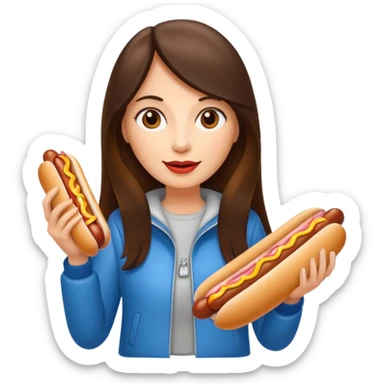 tourist brunette long hair woman holding hot dog sticker
