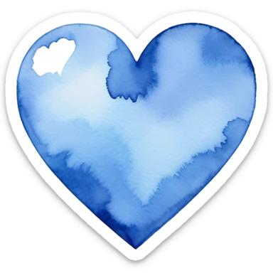 minimalist watercolor heart icon, monochromatic blue washes, soft bleeding edges, on textured white paper, serene and emotional, perfect for app icon, transparent background, flat lay --style raw --stylize 150 sticker