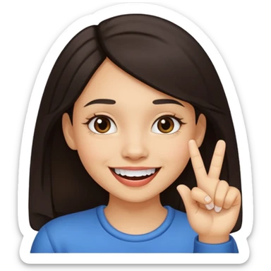Emoji de una chica con el dedo sobre una esquina de los dientes sonriendo de forma coqueta   sticker