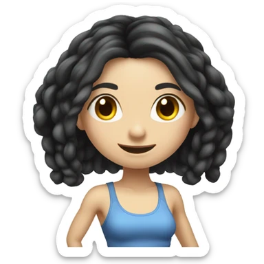 Pale girl with long black hair jumping rope gym sticker