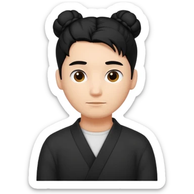 man with black hair tied in a bun sticker