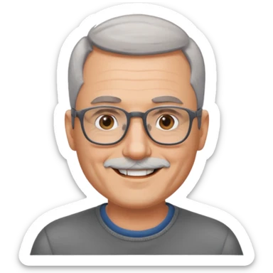 54 year old man, short shaved grey hair, full short, shaved beard stubble, glasses sticker