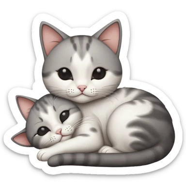 dark grey and white small cat with its eyes closed lying down leaning on its elbow with its paw curled under its head holding it up sticker