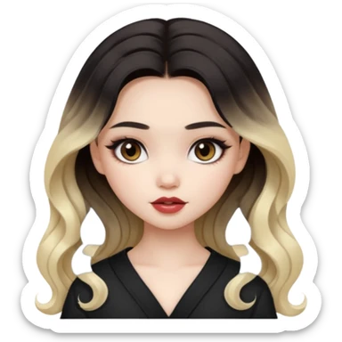 pale skin, girly bratz ASIAN vietnam baddie, beautiful dark brown eyes, pretty makeup, long black to blond ombré wavy hair sticker