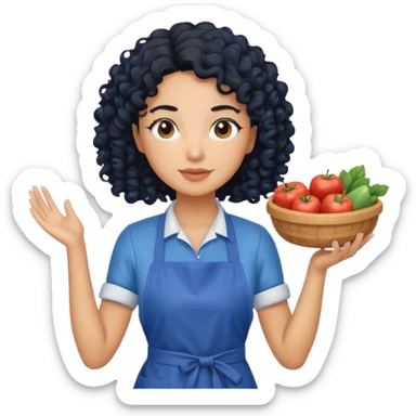 woman with curly black hair in blue apron sticker