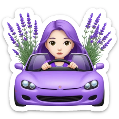 Pale Long hair asian girl driving on her way in a lavendar car  sticker