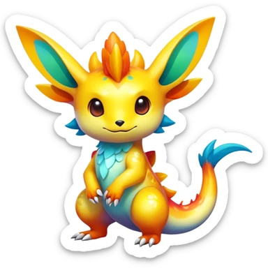 Exotic shiny rare multi-colored epic cute Fakémon-creature, full body, with random markings sticker