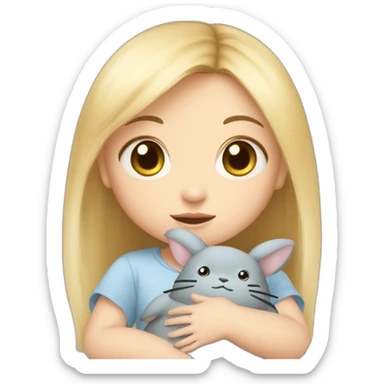 bébé fille blonde décoiffée aux yeux bleus avec une peluche Totoro  sticker