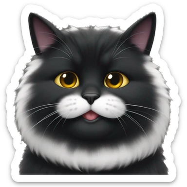 Fat black cat with white chin very fluffy sticker