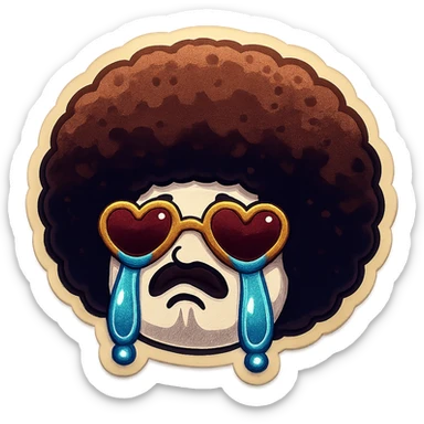 White circle face, afro, heart glasses, Crying with large tears, sobbing, lip quiver sticker