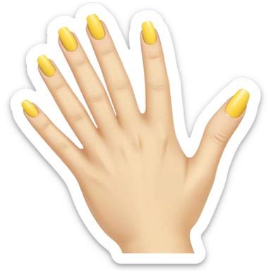 Generate a high-quality illustration of a generic hand with yellow nail polish being applied, 5 fingers, flat vector or simple cartoon style, no recognizable person, no facial features, no brand markings, simple white background, high-resolution.
 sticker