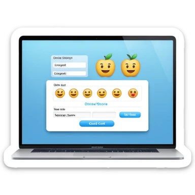 online store checkout on a macbook screen, no person only macbook sticker