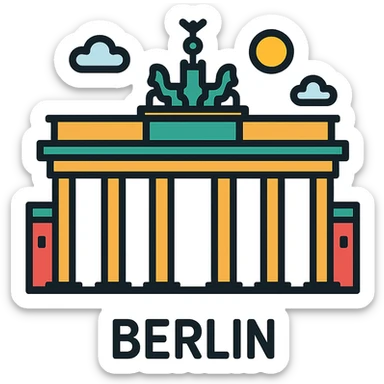 icon of Berlin featuring the Brandenburg Gate, clean and modern, simple color palette, no text, suitable for mobile app icon sticker