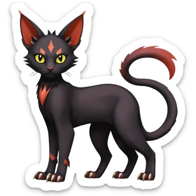 Black edgy Noivern-Torracat-Sphynx-Lykoi-Caracal-cat-Fakemon full-body sticker