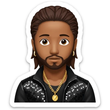 Omarion from B2K with long dark brown hair, black sequin outfit sticker