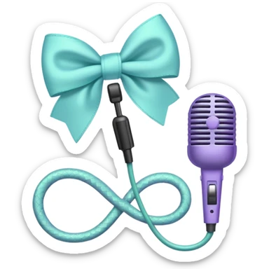 A pastel blue bow with a pastel a pastel green snake at the top of one side and a pastel purple microphone on the bottom of the other side of the bow sticker