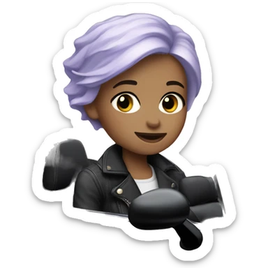 a girl with short silver, lilac hair, fair skin blue eyes drives a black-convertible mini cooper sticker