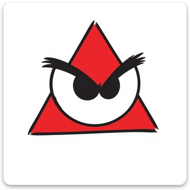Make the eye inside the blood-red triangle more menacing, with sharp features, intense gaze, and a sinister aura, in black doodle style. sticker