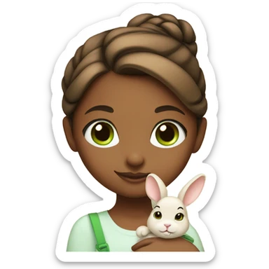 girl hair in bun with green eyes with cute brown bunny sticker