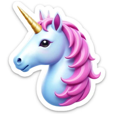 Clash of Clans aesthetic: Cinematic Playful Unicorn Mount Emoji, rendered in a 3D vector-style similar to standard emojis with minimal shading and bold, simplified shapes. A compact, isometric majestic unicorn with a spiraled horn and flowing mane, softly glowing with a magical celestial charm. Simplified yet unmistakably iconic, highly detailed and consistent, glowing with a soft radiant brilliance and high shine. Stylized with a touch of enchanted fantasy and a soft glowing outline, capturing the essence of a mythical mount with a friendly, playful elegance! sticker