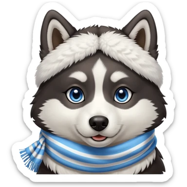 Black Husky with 1 blue eye and 1 brown eye and scarf with white stripe down forehead sticker