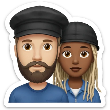 Couple emoji -WHITE with man with beardwith cap on and BLACK FEMALEwith mid length locs sticker