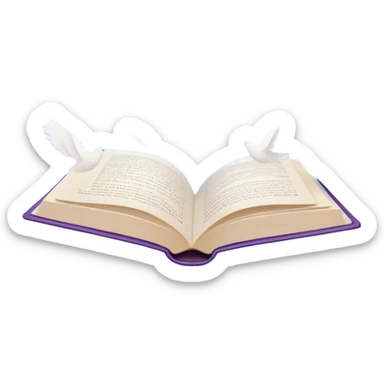 Create a dreamy, poetic emoji representing poetry. The design should feature several elegantly flying pages with short poetic columns written on them, surrounded by fluffy, soft clouds. small white silhouettes of birds should be flying out from the clouds, creating a sense of freedom and inspiration. The pages and a white feather should symbolize creativity and poetic flow. Use pastel tones like light blues, purples, and creams for the pages and background, while the clouds should be soft and ethereal. The overall design should feel whimsical, serene, and full of poetic charm. Make the background transparent. sticker