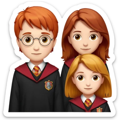 harry potter, ronald weasley and hermione granger in gryfinndor uniform sticker