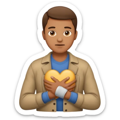 Man clutching chest sticker